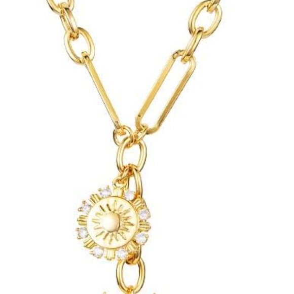Common Luxury Sun Heart Pendant Choker Necklace for Women 18K Gold Plated Multi